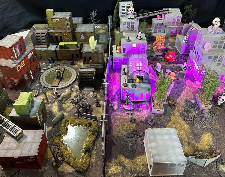 Barbenheimer terrain - half grimdark, half utopian 28mm terrain sci fi table