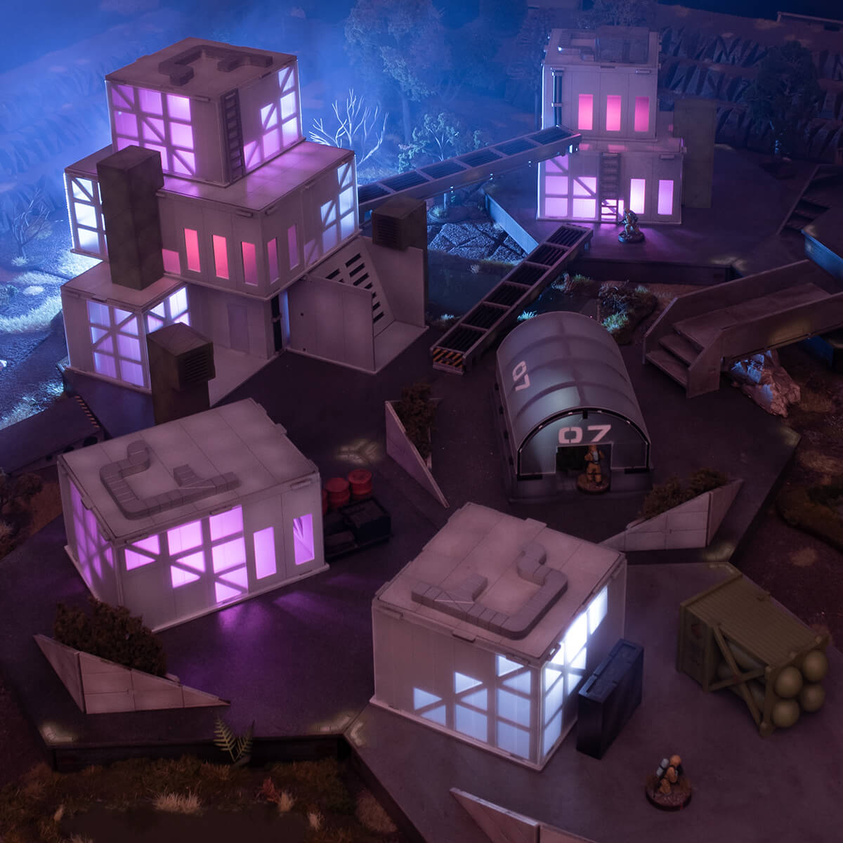 night themed 28mm sci-fi wargaming table terrain