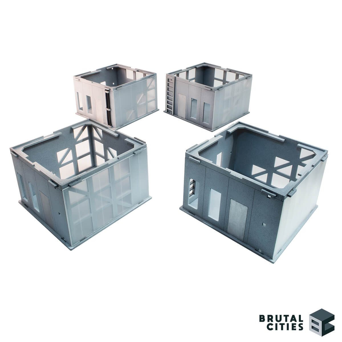 four sci-fi modular square buildings