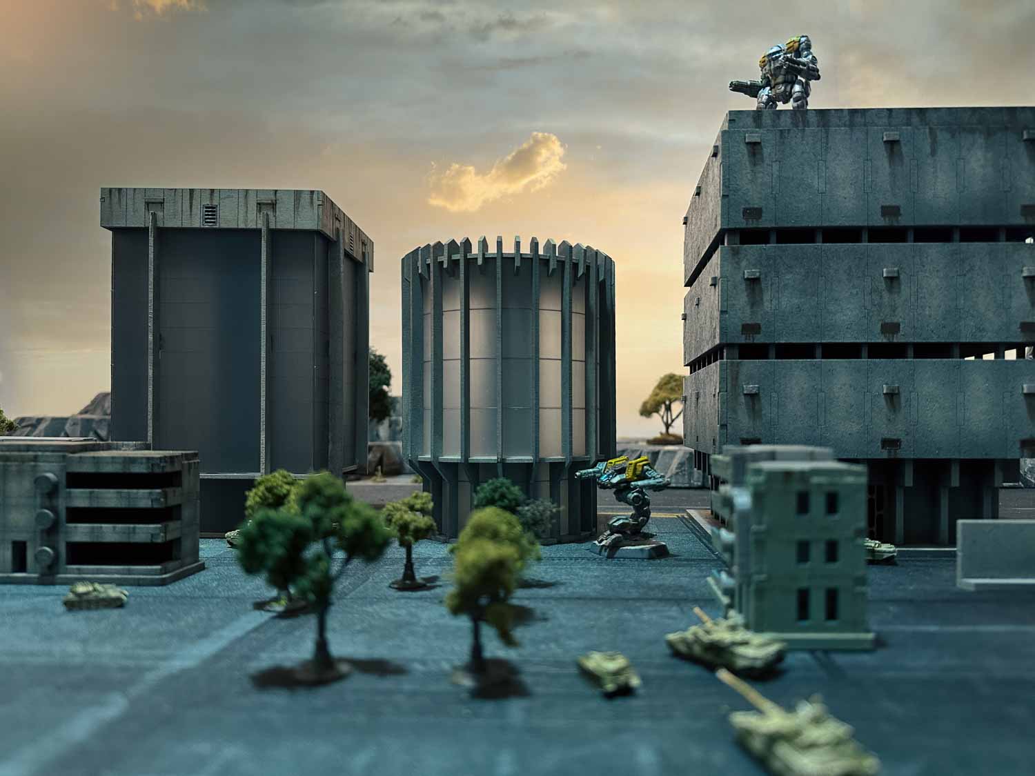 Battletech alpha strike miniatures on city terrain