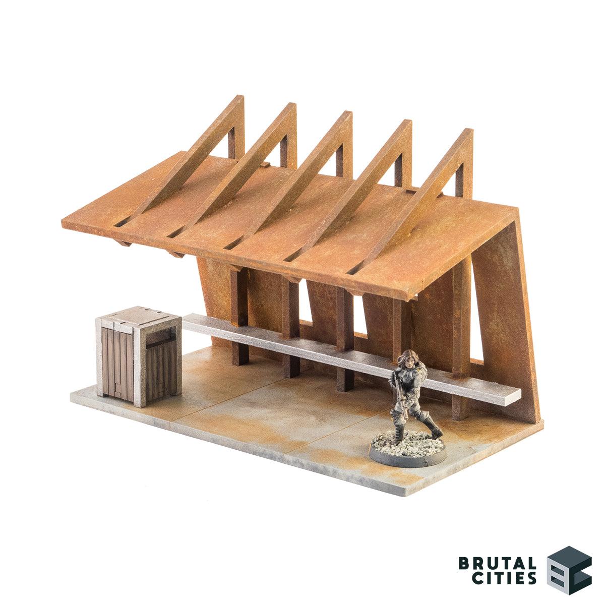 Wargaming scatter terrain bus shelter with bin