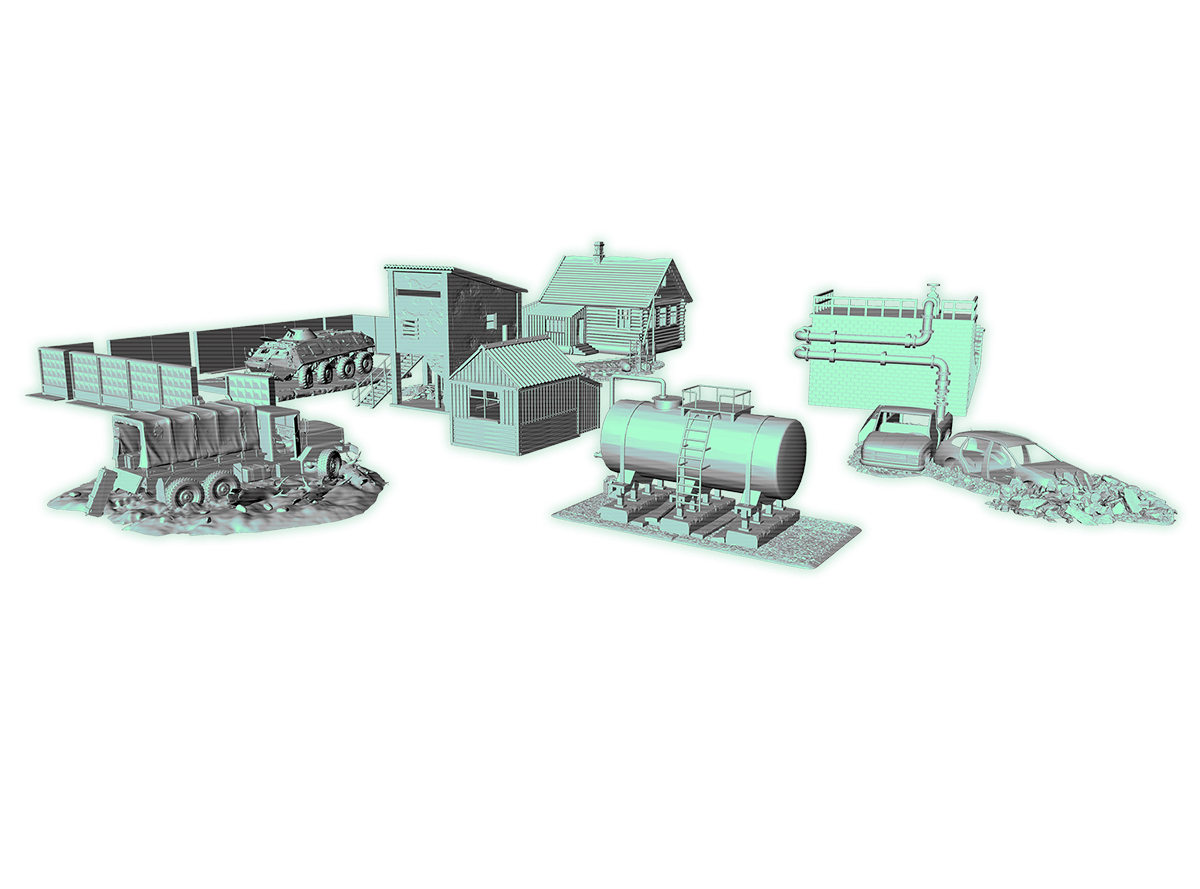 ruins, shacks, walls and wrecked vehicles for zona alfa