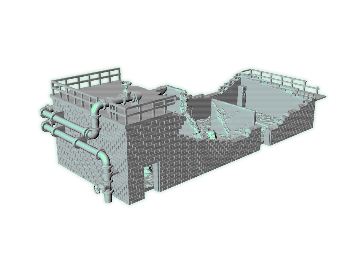 ruined pump house terrain STL