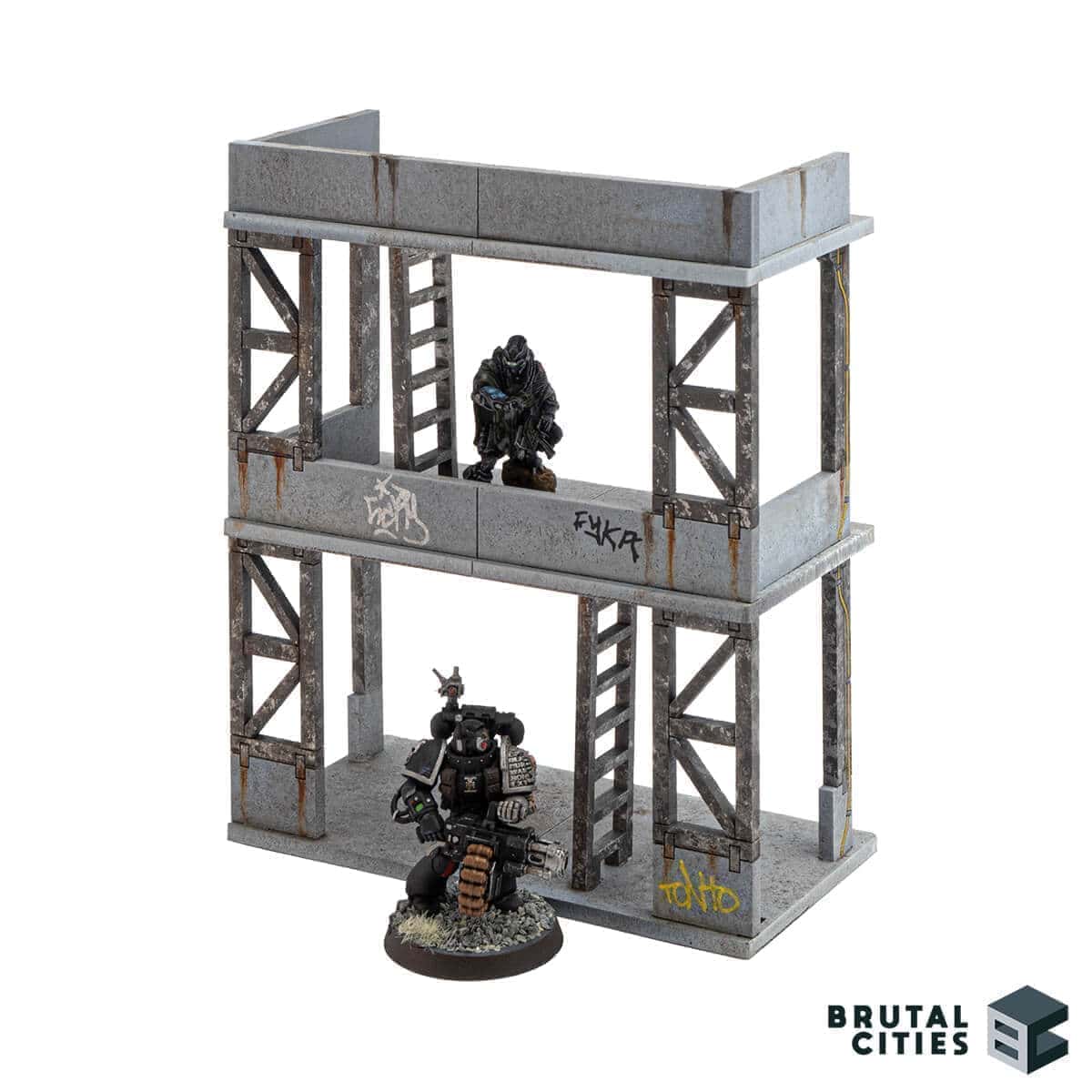 28mm scaffolding terrain with infinity and 40k miniatures