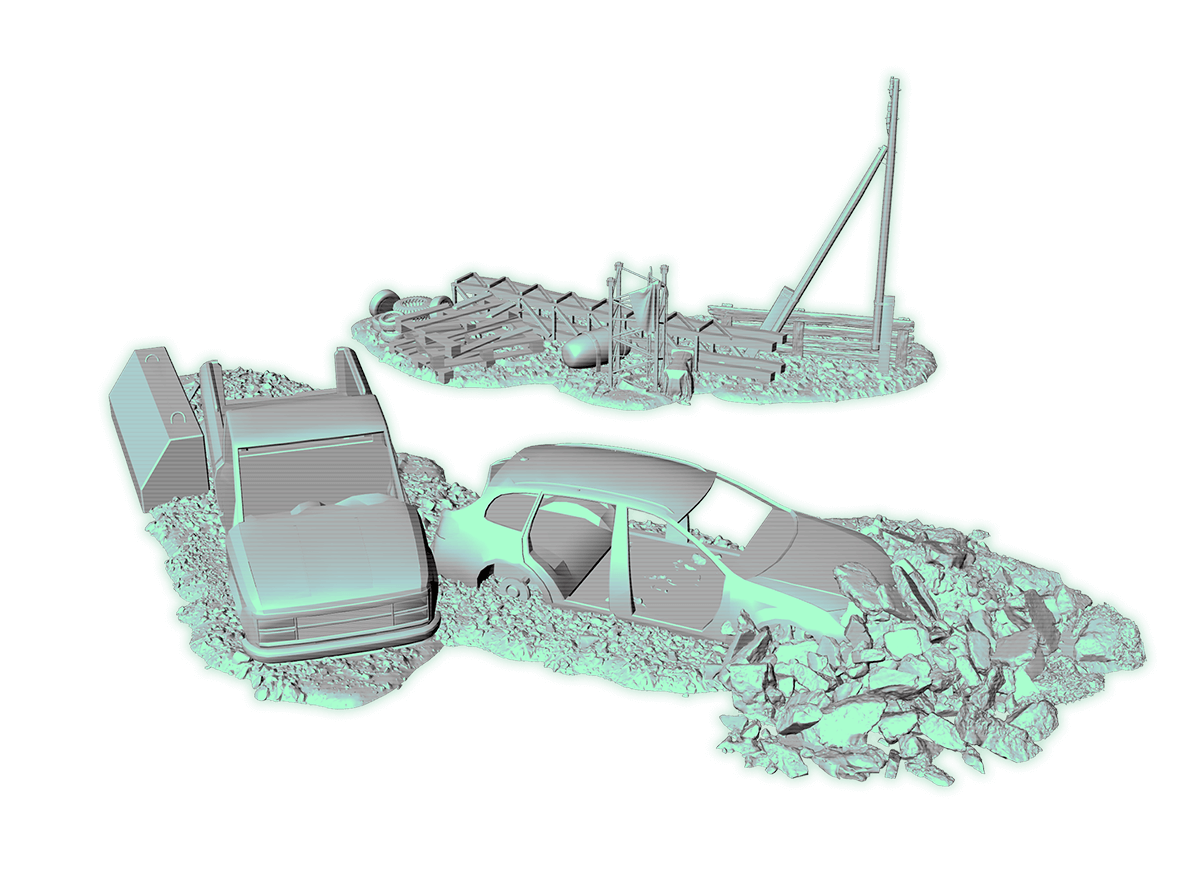 abandoned wrecked cars & scrap heap scatter terrain stls