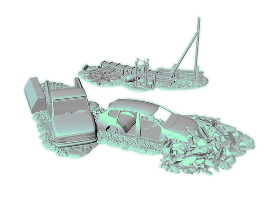 abandoned wrecked cars & scrap heap scatter terrain stls
