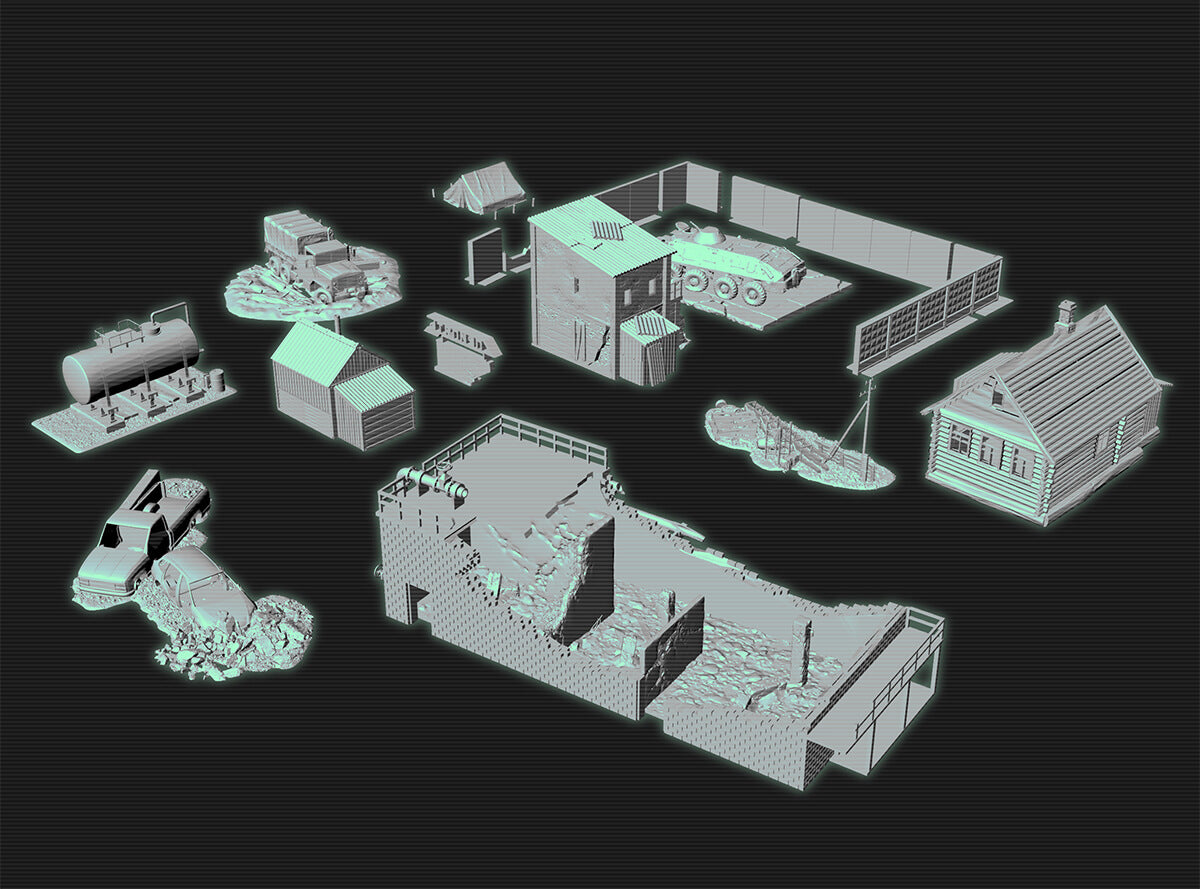 zona alfa / modern warfare terrain bundle buildings and scatter terrain