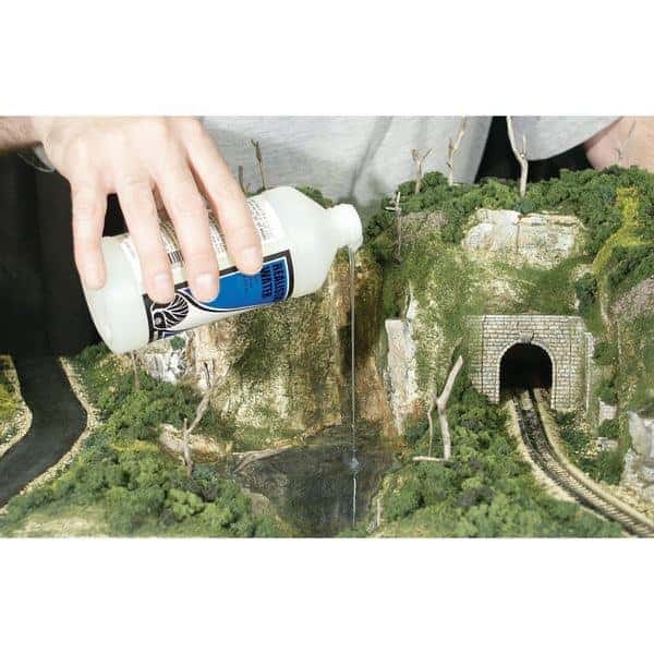 train station with realistic lake