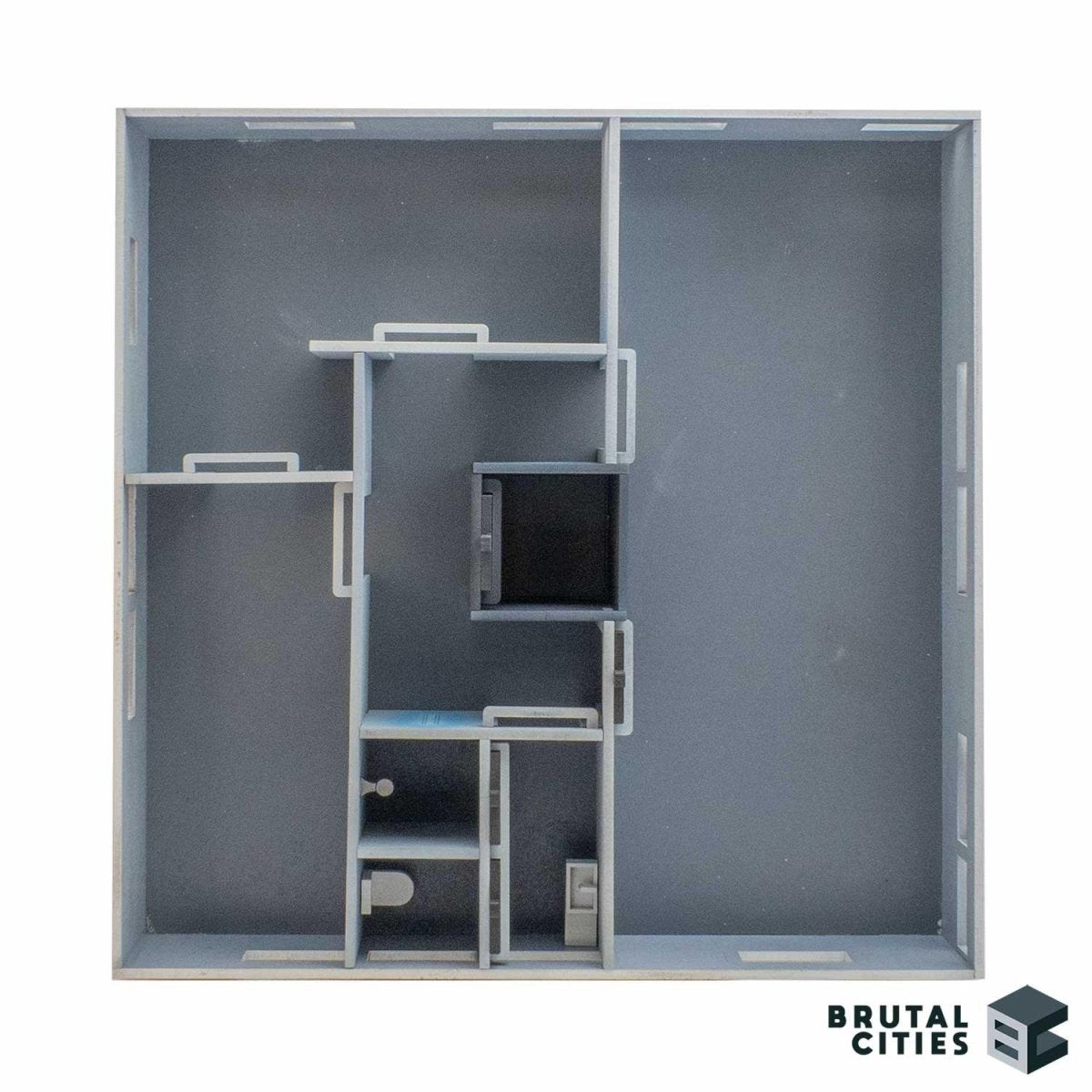 Floorplan of several interior rooms with removable doors