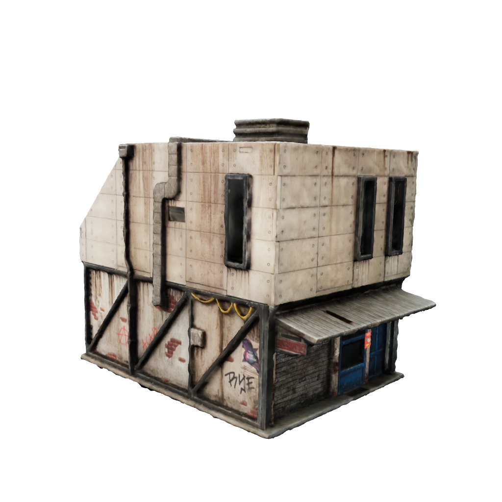3d poly model for scale of a cyberpunk terrain shop