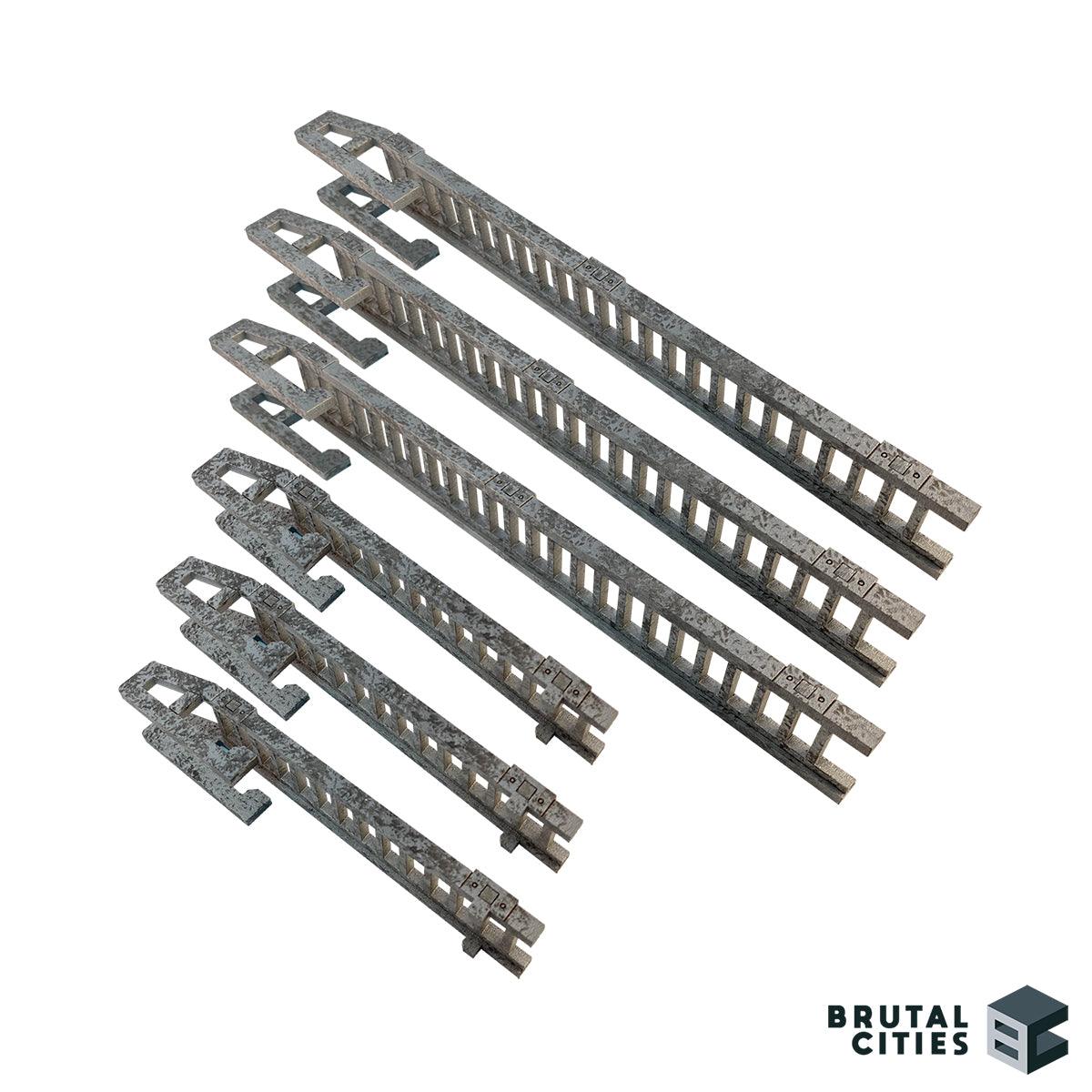 Three short and three long ladders