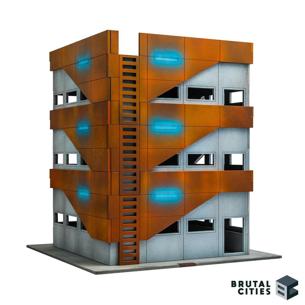 Three stories of stackable terrain with ladder access