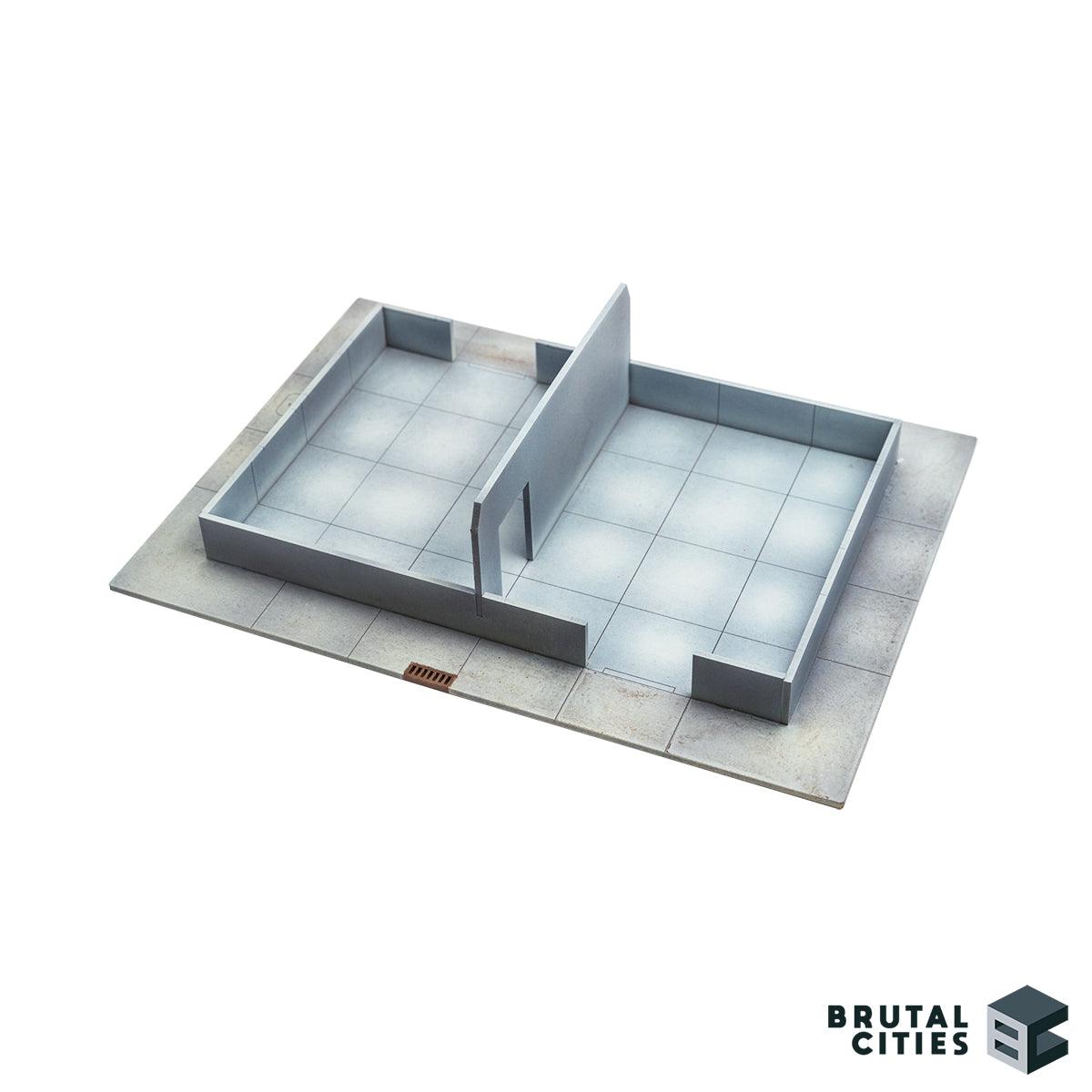 Interior view of eternity labs base c with wall partition and two entrances