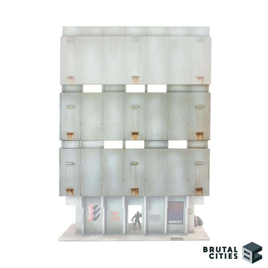 three story high brutalist scifi terrain