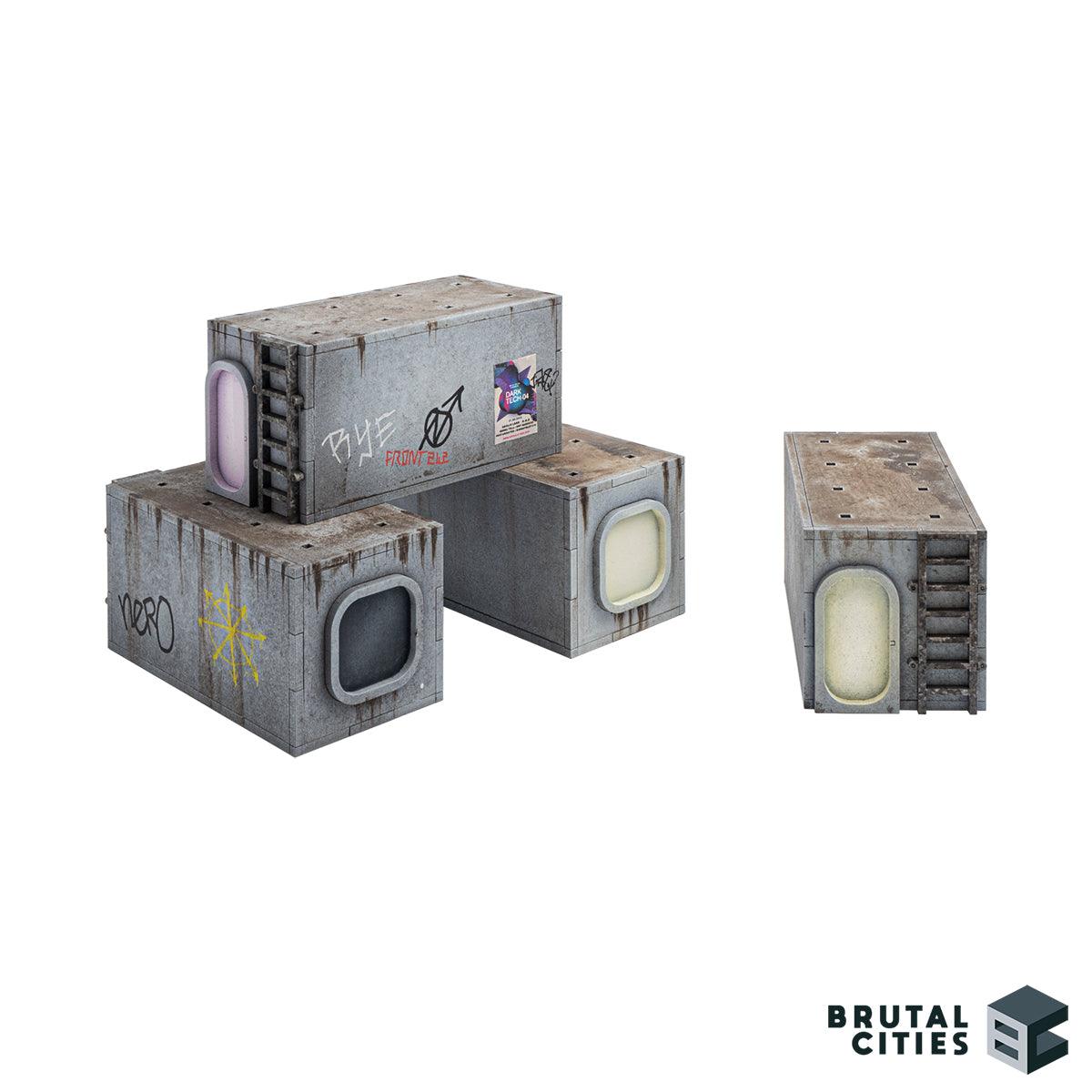 Four housing capsules stacked on top of each other