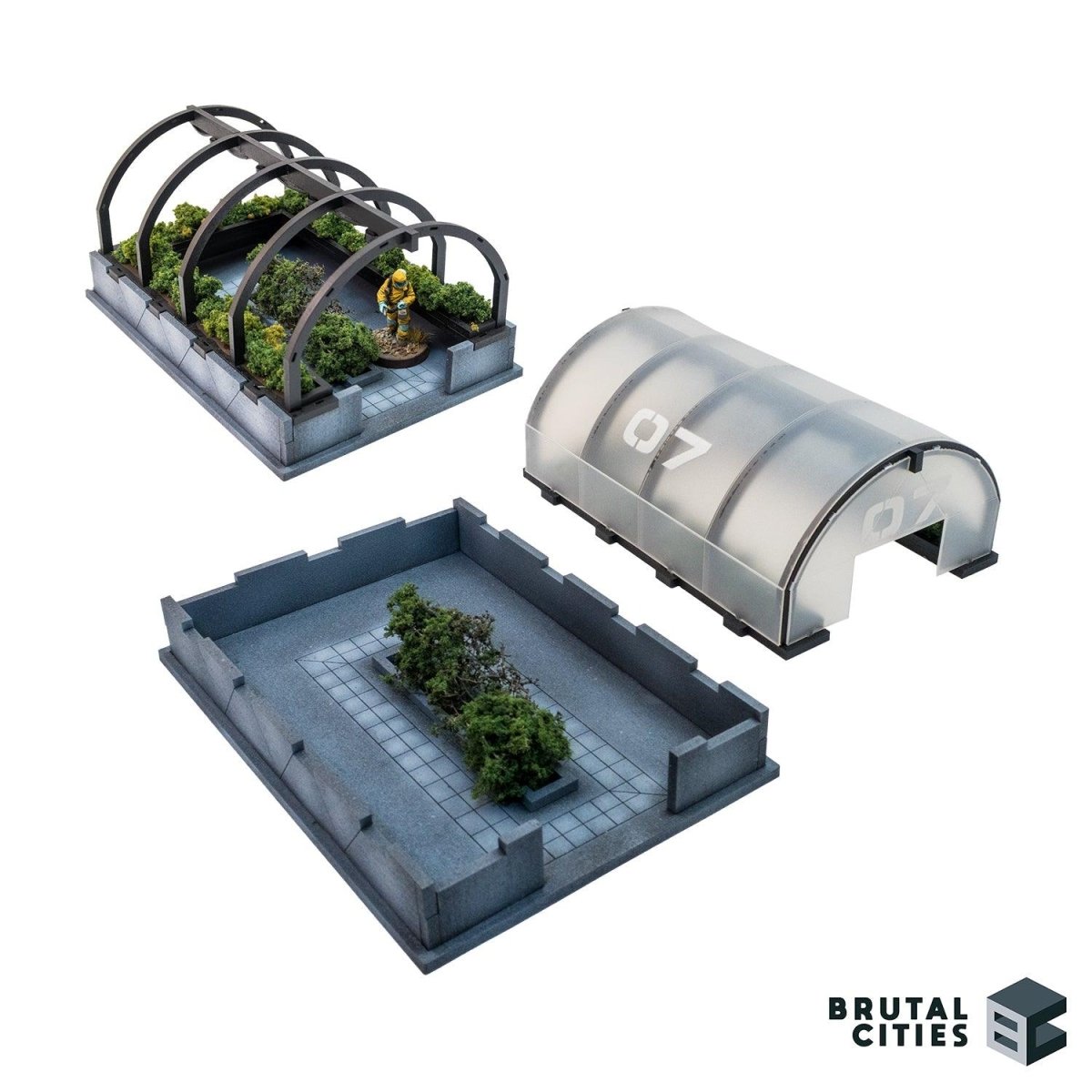 greenhouse terrain with garden and tent