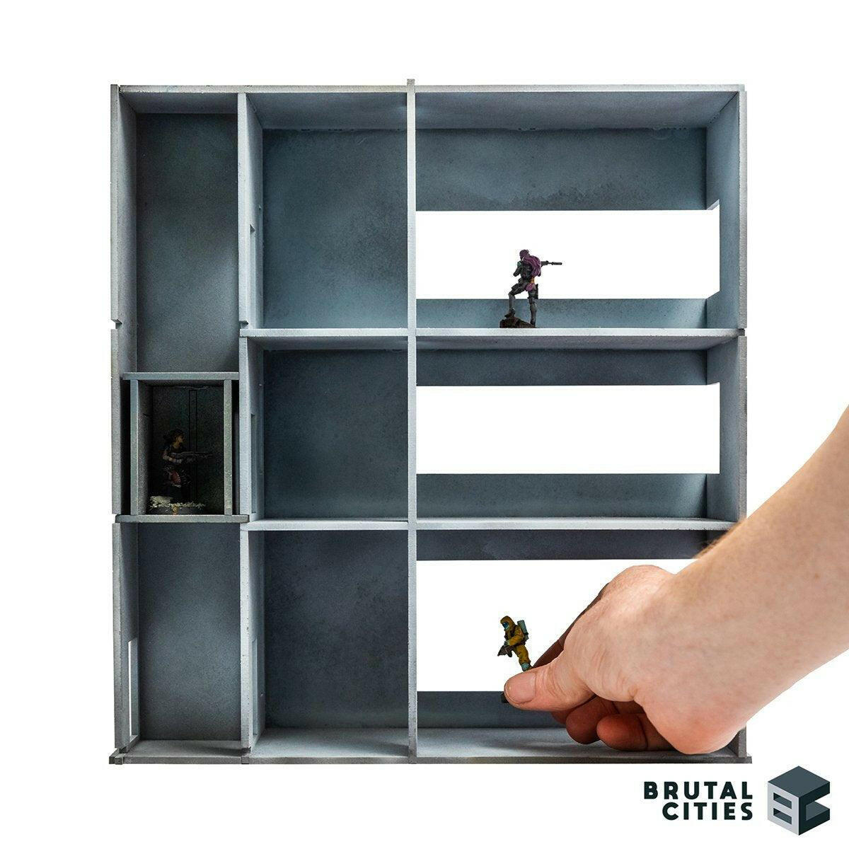 Three storey office building with back wall removed to allow access to miniatures for wargaming.