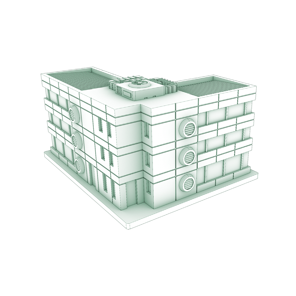 view of 3d printing stl file of an L shape terrain building