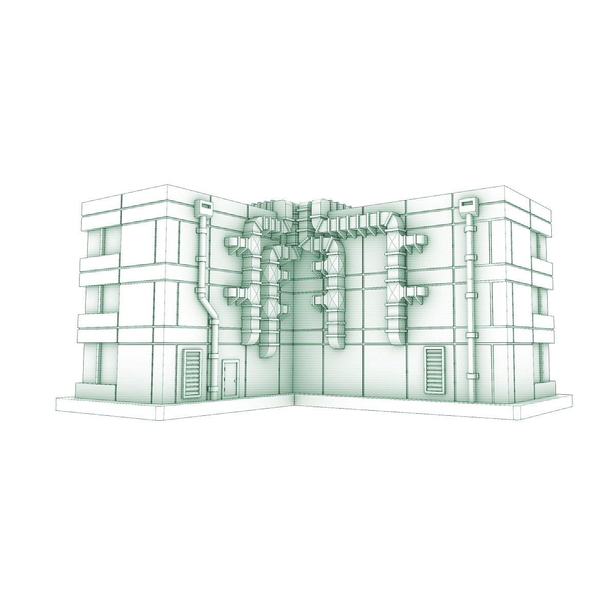 Interior corner view of 3d printing stl file terrain building