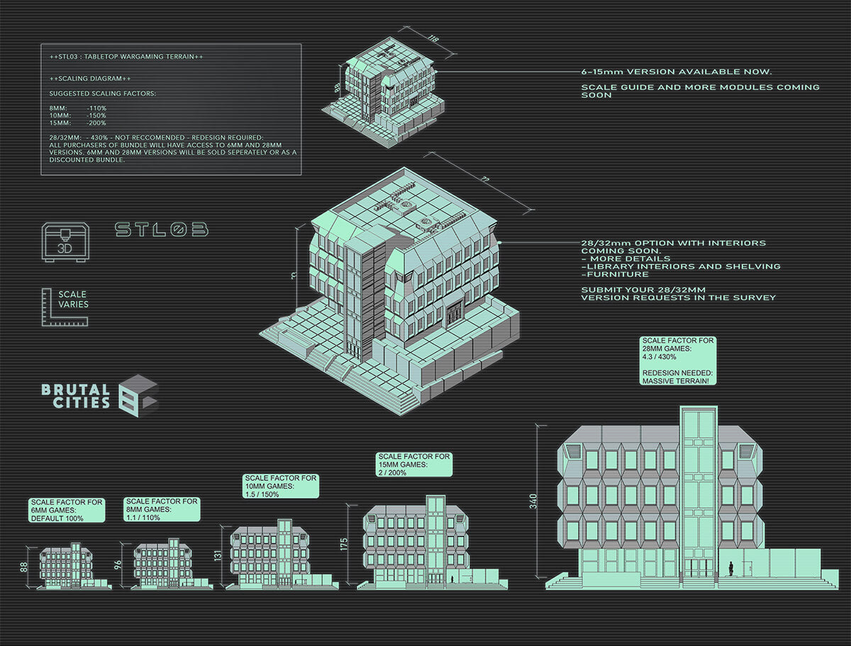 scale diagram of stl files for brutalist terrain