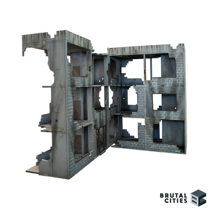 28mm ruins terrain - grey concrete three storey ruin building model