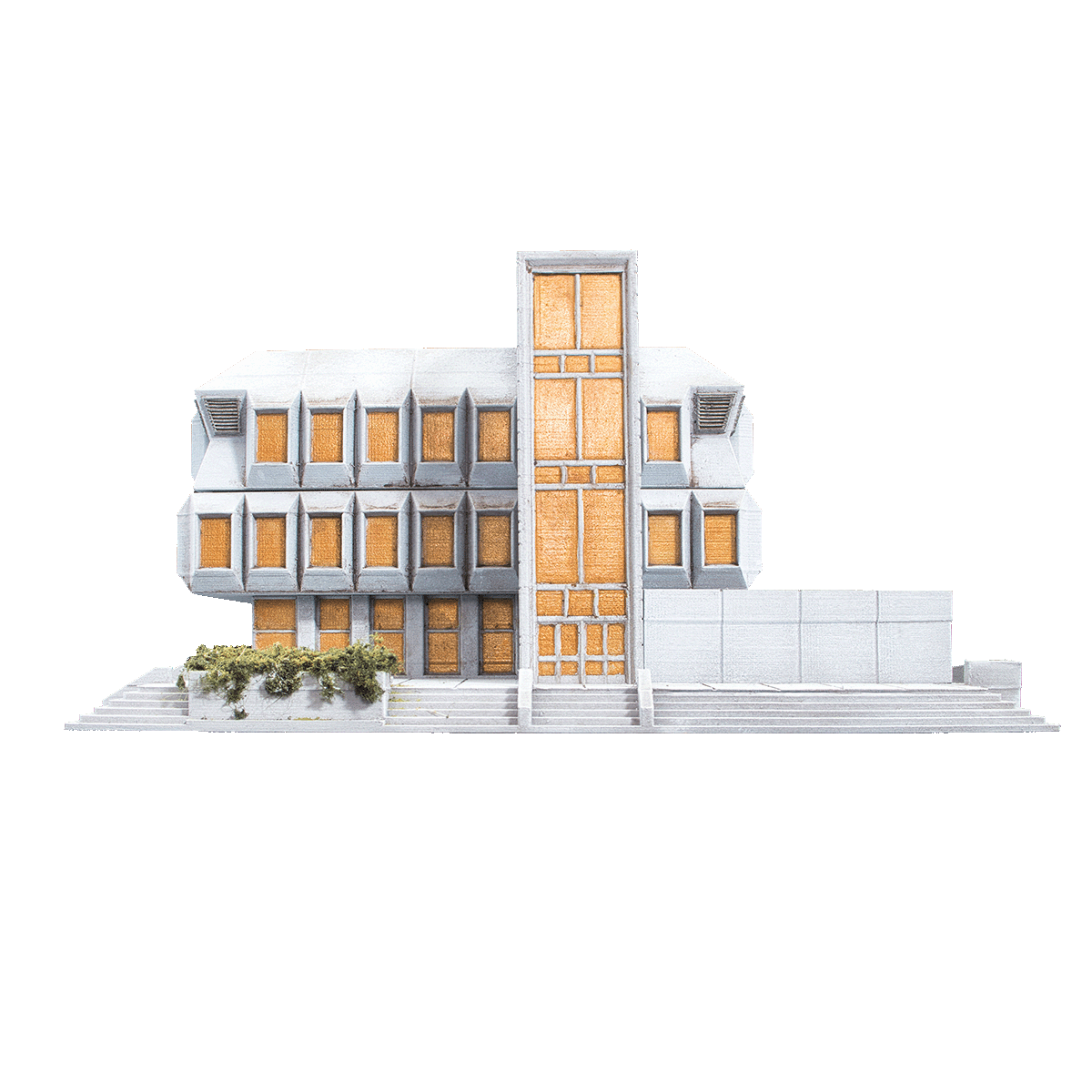 3D printed brutalist model building