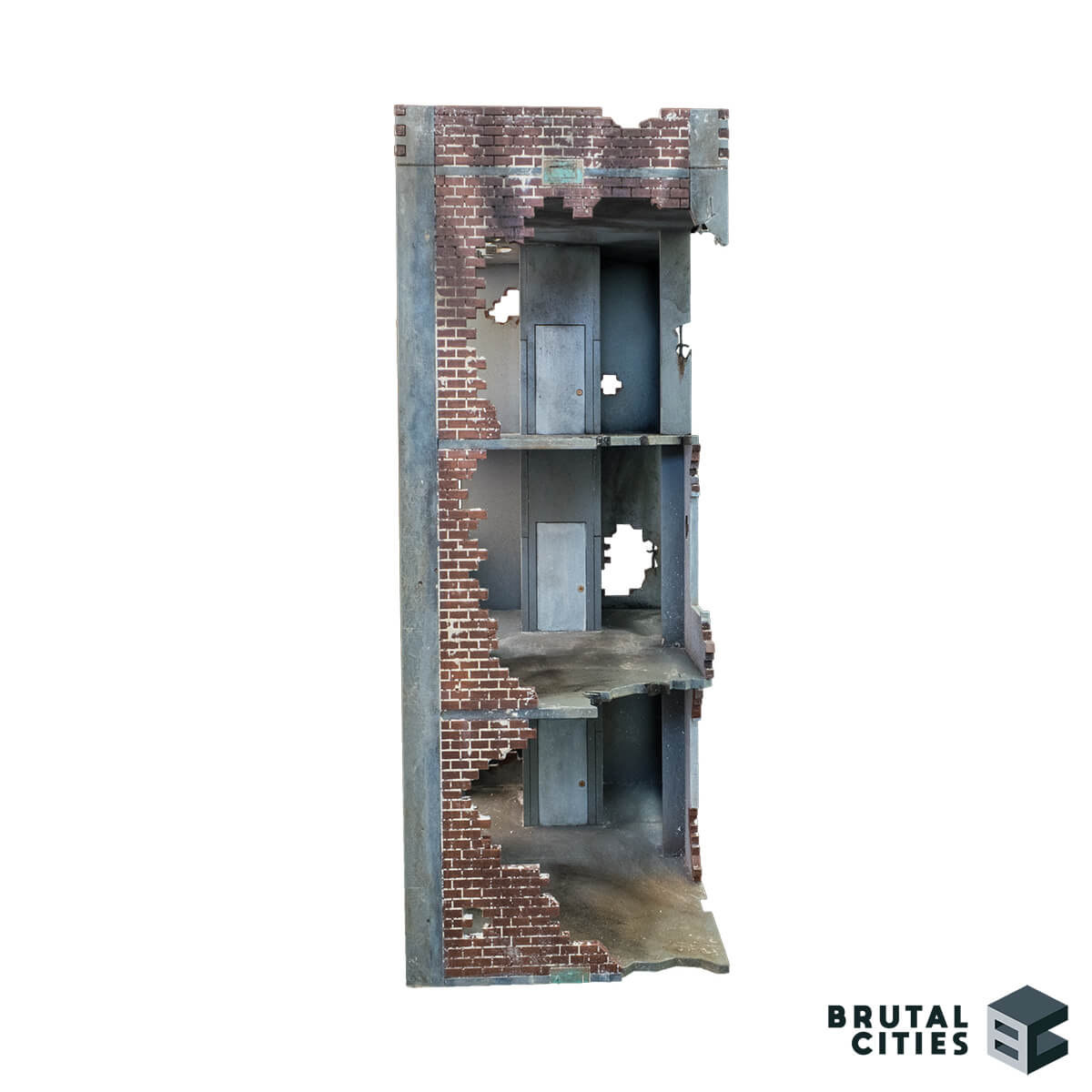 three storey modern ruined building with lift core for tabletop wargaming