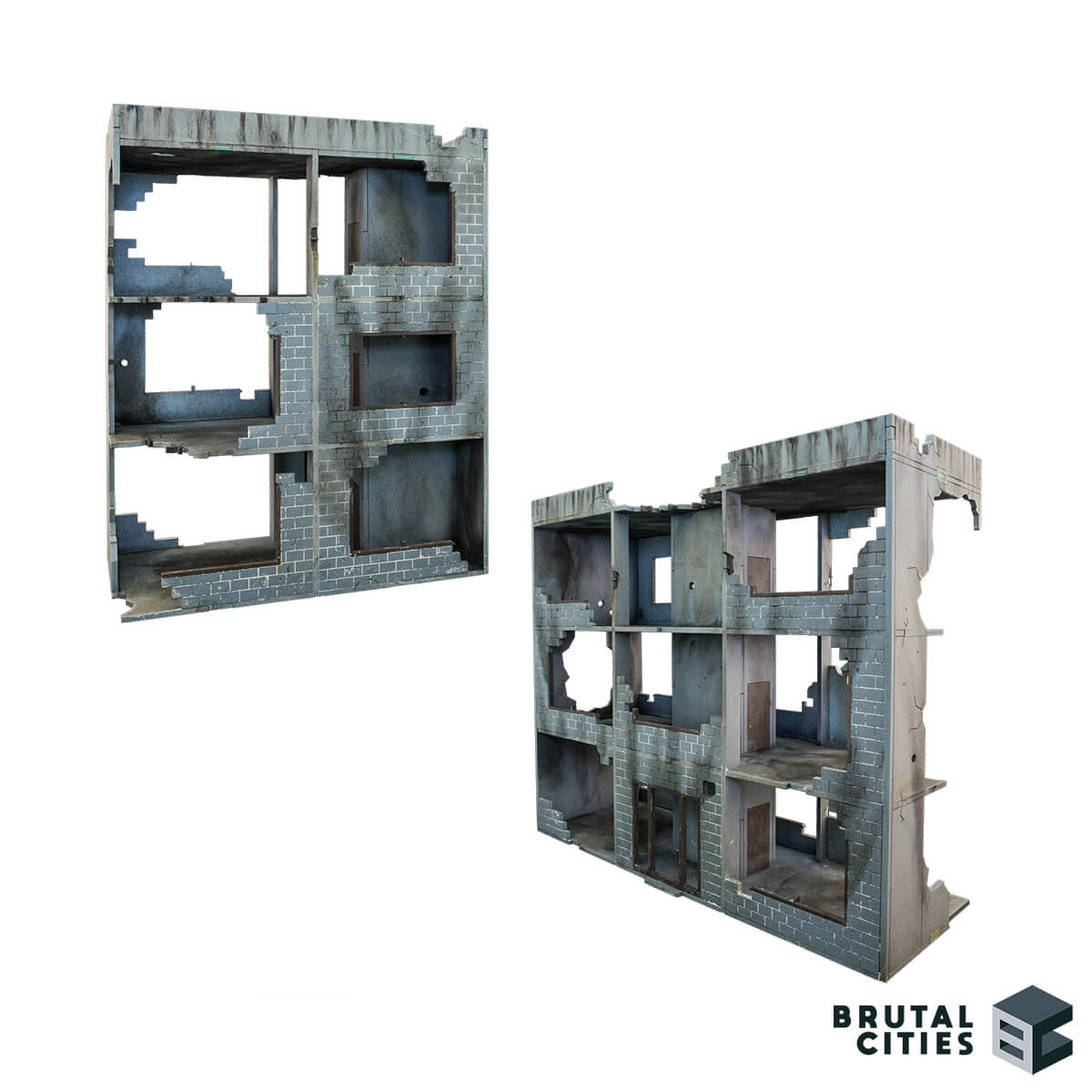 28mm ruins terrain - concrete three storey buildings for miniature wargaming