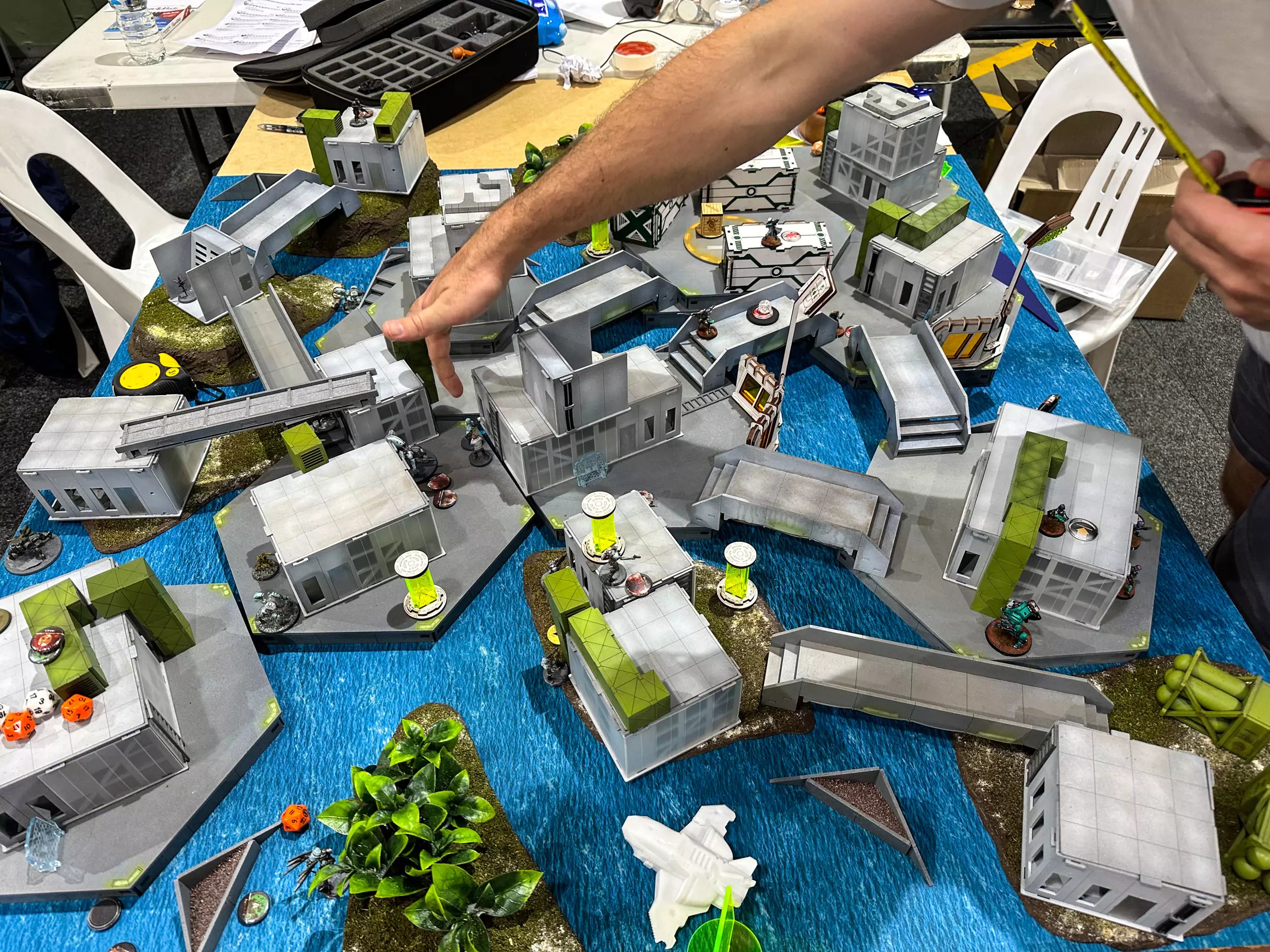 floating research station terrain with platforms and connecting bridges