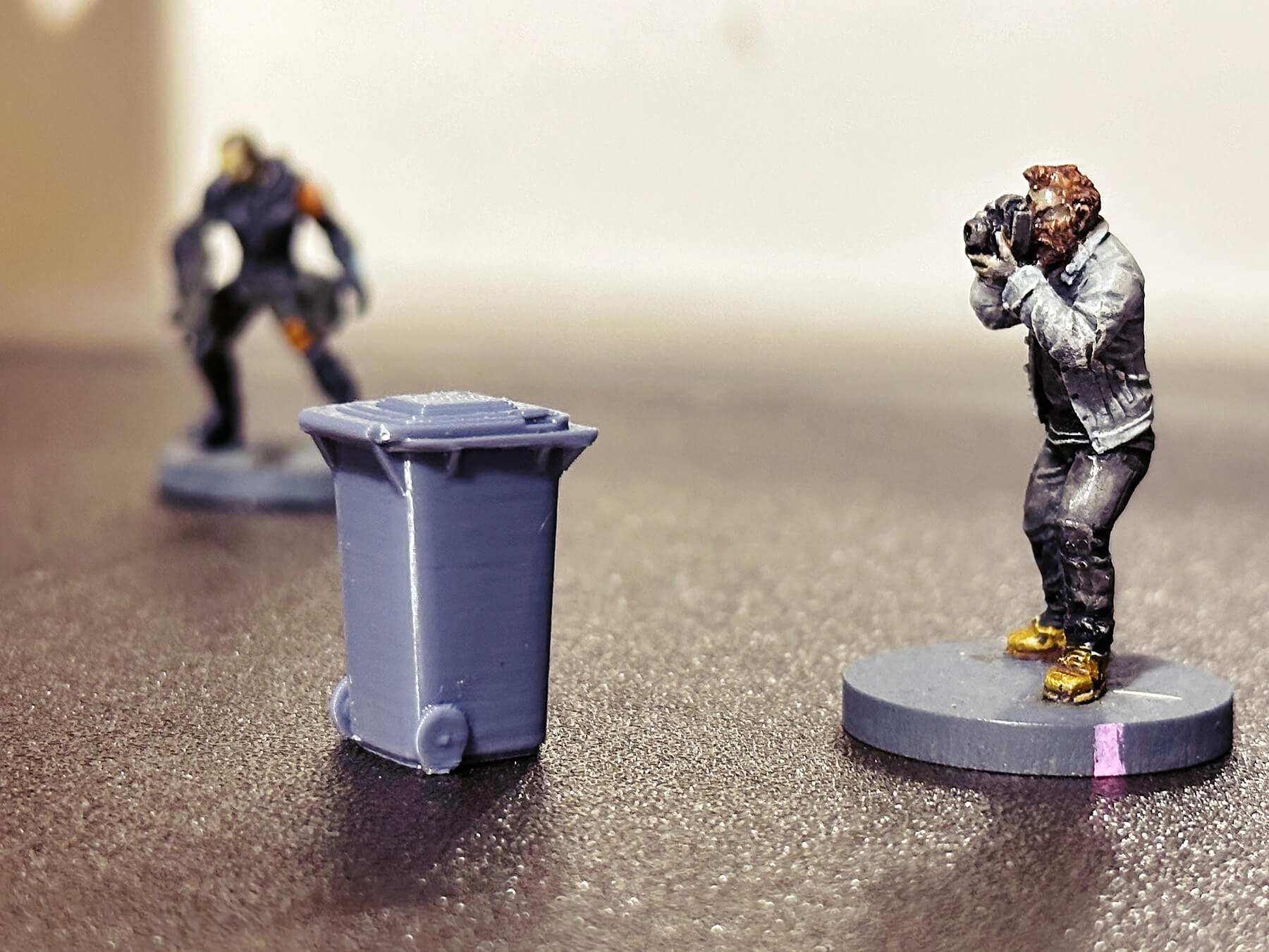 28mm miniatures with 3d printed bin scatter