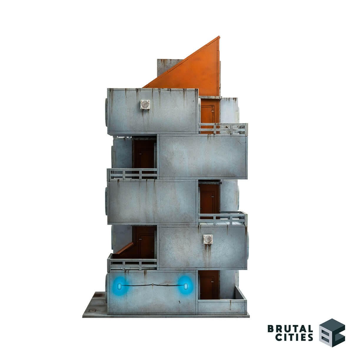 cyberpunk terrain side elevation of apartment tower for 28mm miniature games