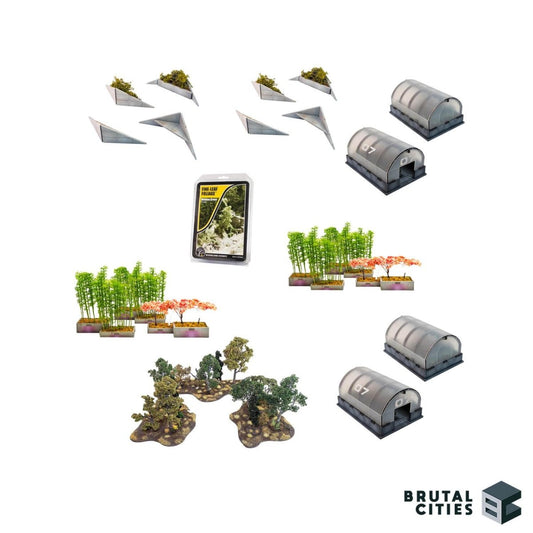 brutal cities terrain bundle with planters, greenhouses and fine leaf foliage