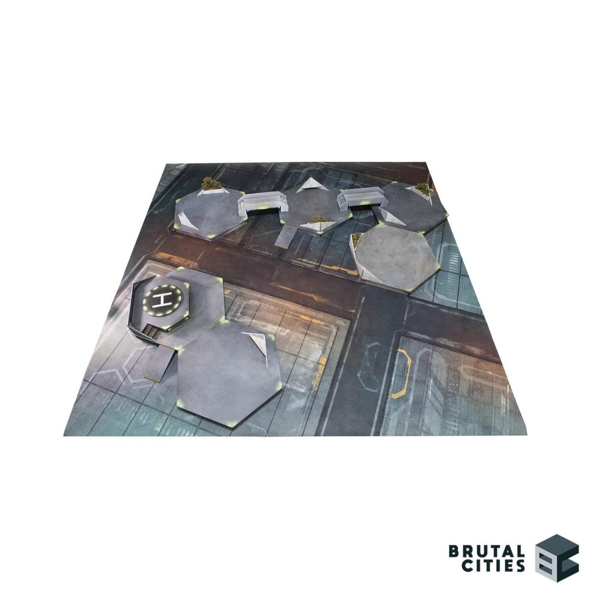 urban wargaming mat with raised hex pontoons and bridges terrain
