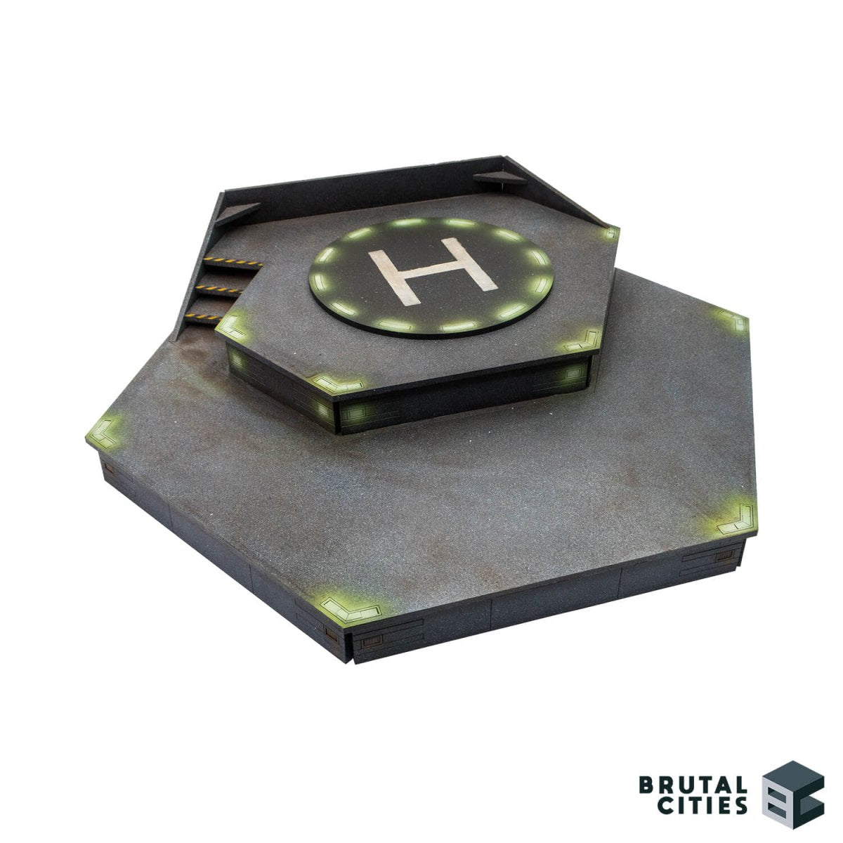 hex pontoon terrain with helicopter landing pad and stairs