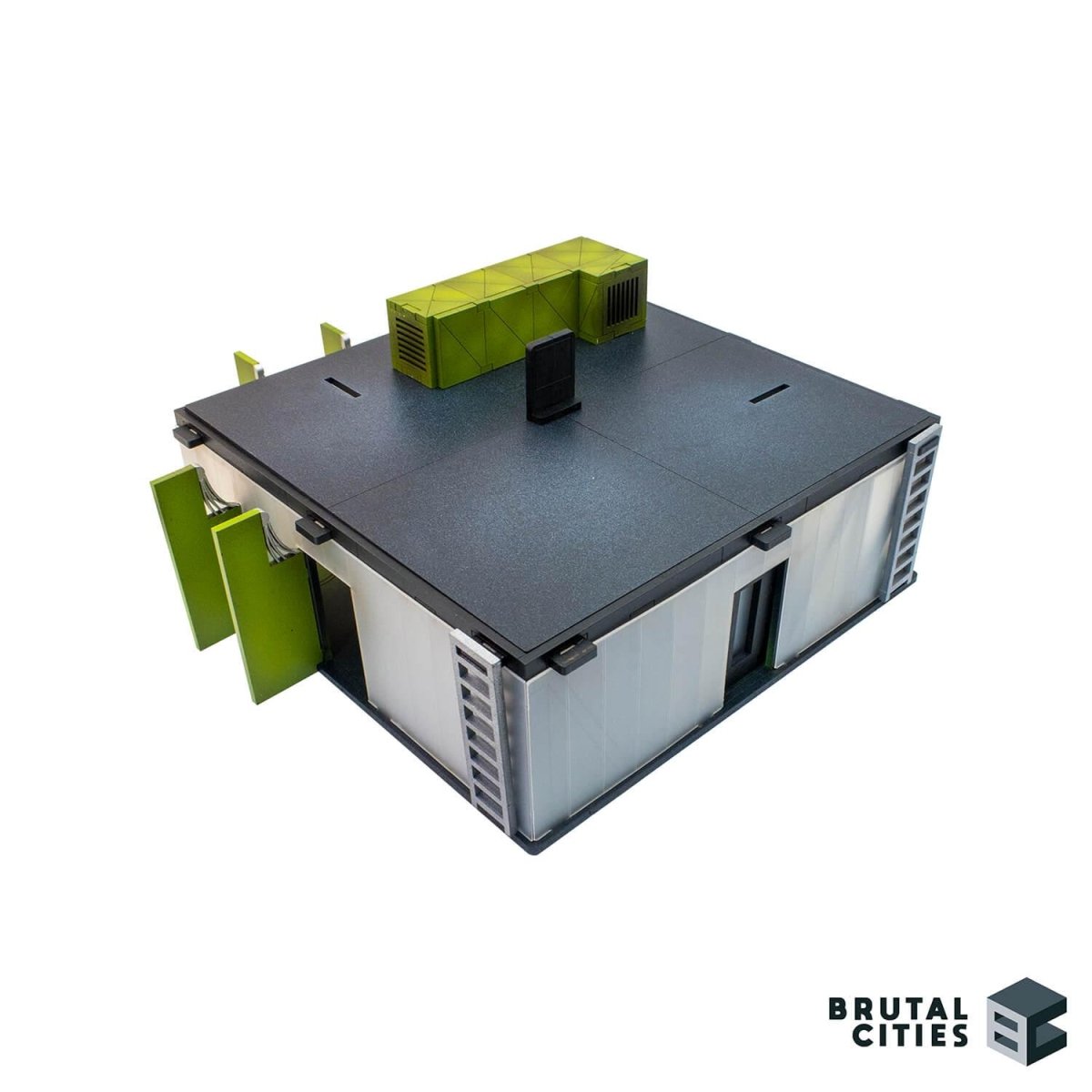 Sci-fi Infinity objective room terrain building painted black - square building with ladders and ducting.