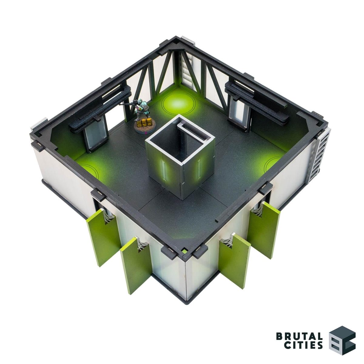 Infinity objective room square terrain, roofless & infinity mini inside. painted black with green details and clear plastic