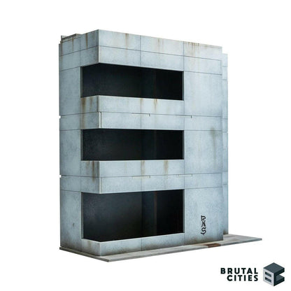 Minimalist Brutalist office building terrain for Sci-fi and modern wargaming.